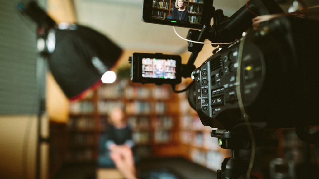 Video camera pointed at subject