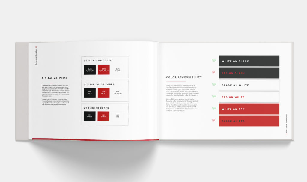 Color and typography standards are outlined in a brand guidelines document.